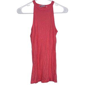 Michael Stars OS Coral Red Sleeveless High Neck Tank Top Lightweight Stretchy